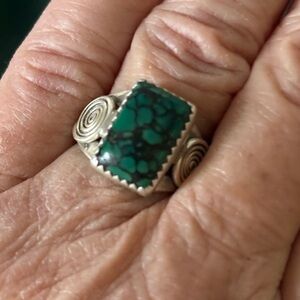 Silver and Green Stone Ring Handmade
